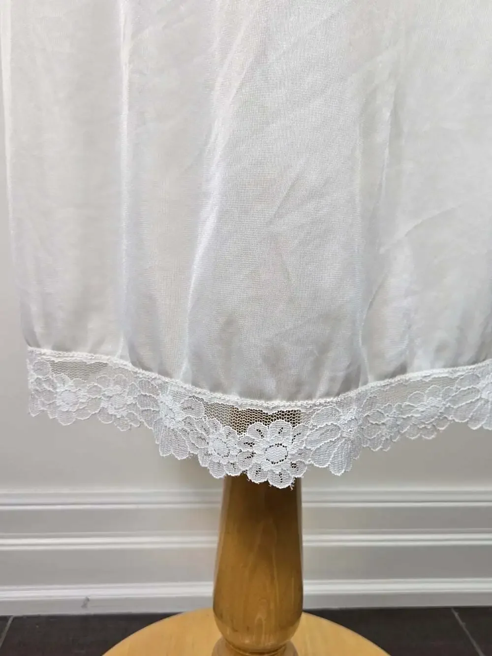 Vintage French Maid White Nylon Lace Full Slip Nightgown Lingerie 34 S Whimsy